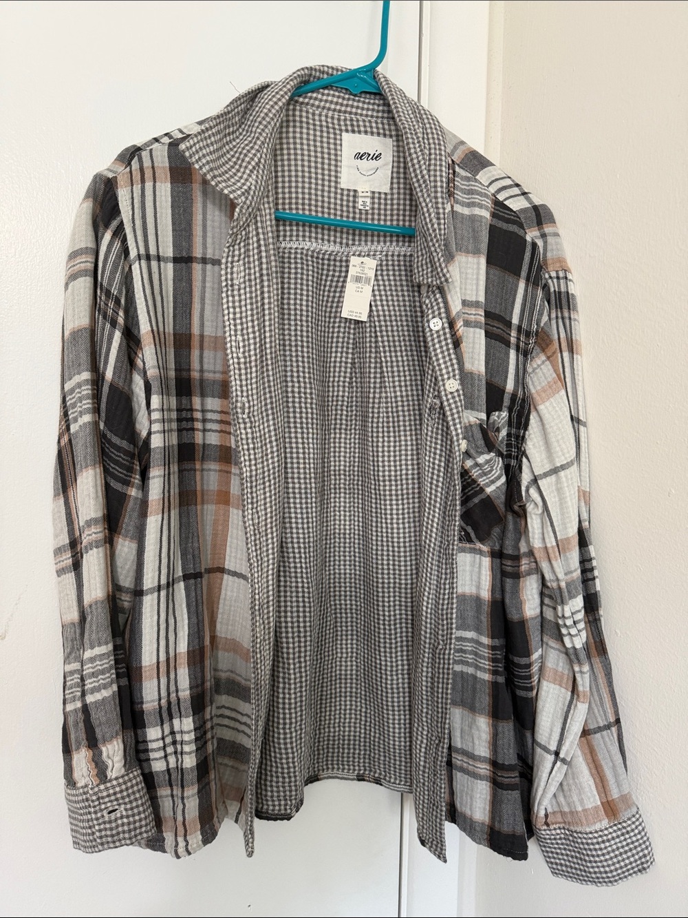 aerie Men's Plaid Lightweight Shirt Jacket - Gray, Brown & Cream